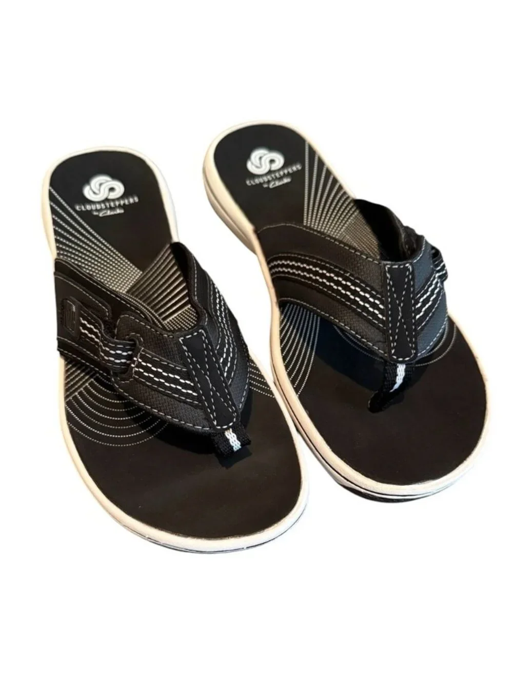 Clarks SIZE 6 Womens Cloudsteppers Flip Flop Sandals Brinkley Drift Black NEW FT